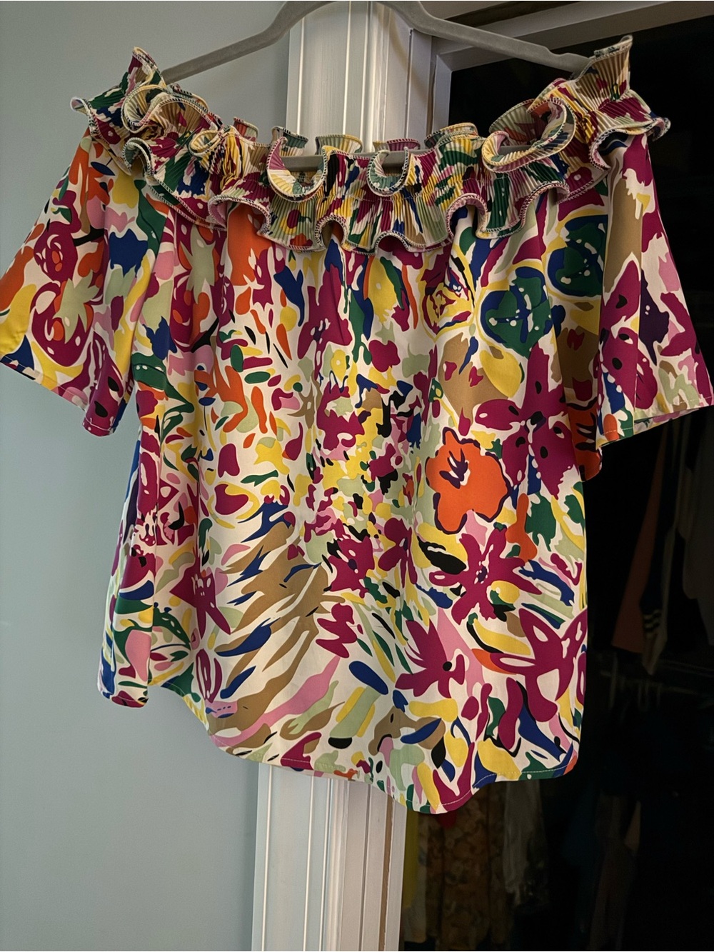 NEW-Jodifl-Multicolor Ruffled Off-Shoulder Floral Top - Picture 7 of 7